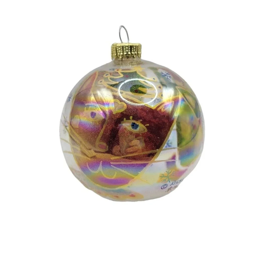Karen Rossi Reverse Painted Cats Glass Ball Christmas Tree Ornament